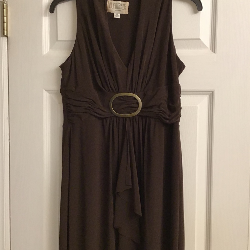 Brown sleeveless poly blend dress
